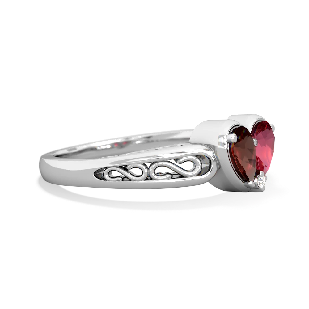 Garnet Filligree 'One Heart' 14K White Gold ring R5070