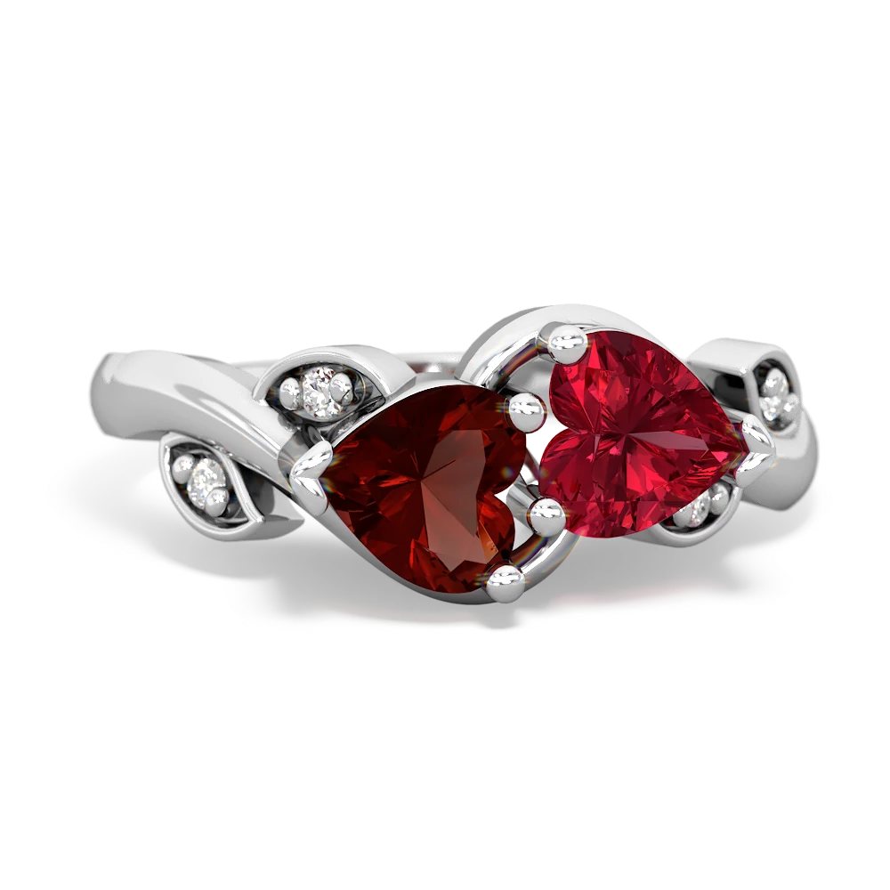 Garnet Floral Elegance 14K White Gold ring R5790