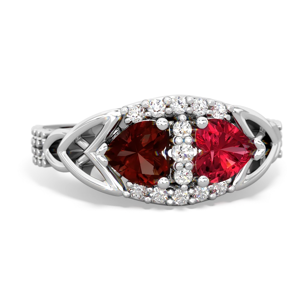 Garnet Sparkling Celtic Knot 14K White Gold ring R2645