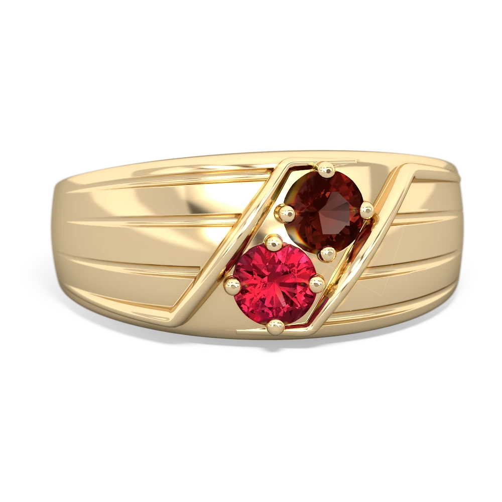 Garnet Men's Streamline 14K Yellow Gold ring R0460