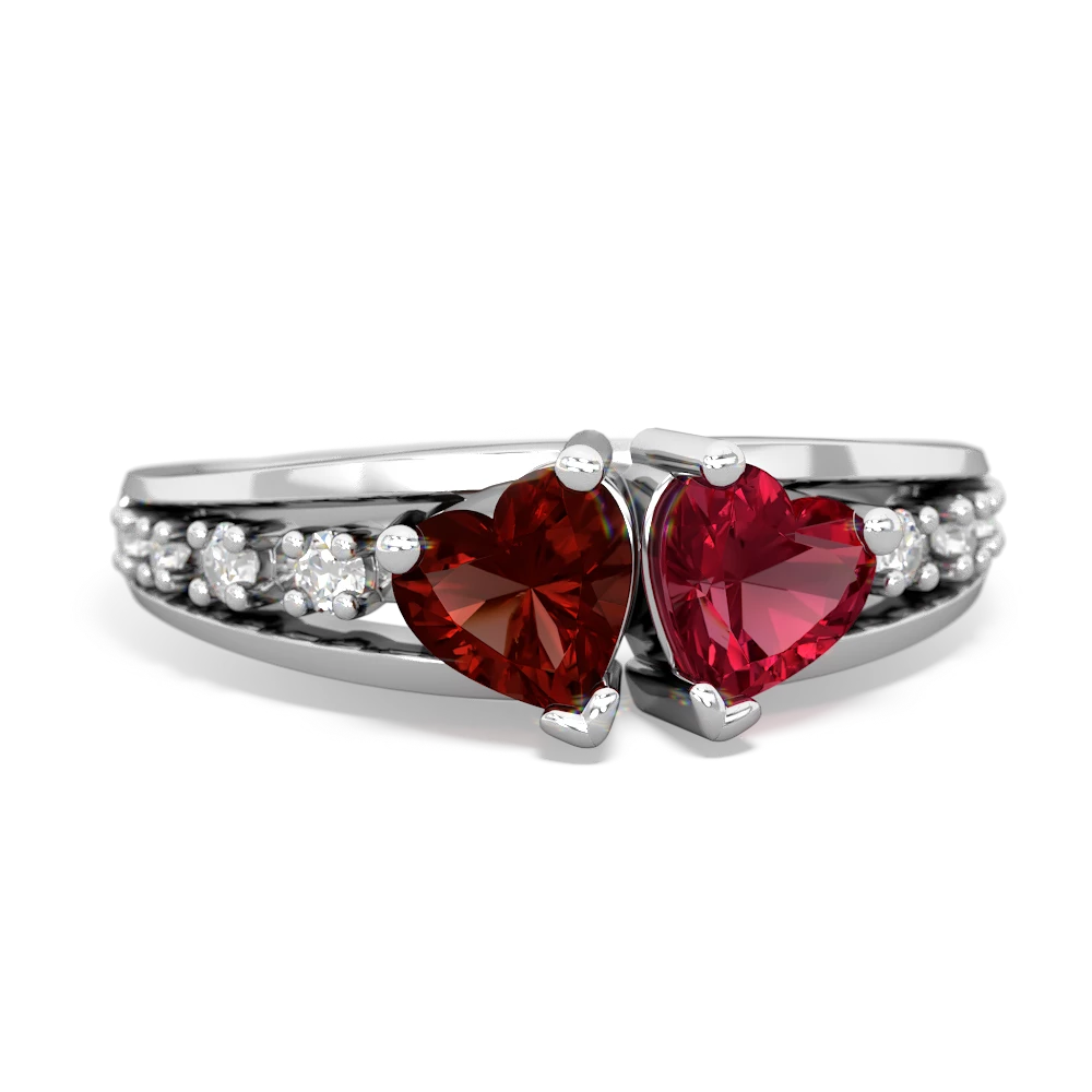 Garnet Heart To Heart 14K White Gold ring R3342