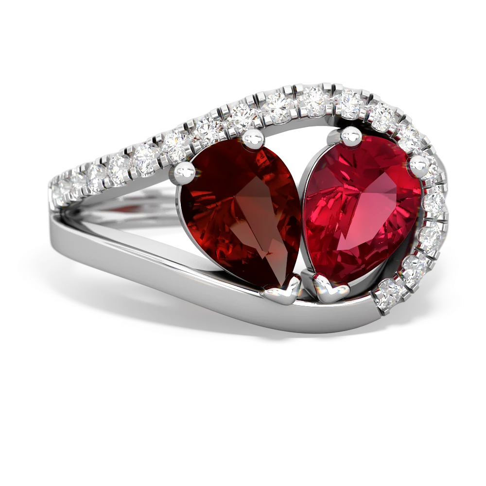 Garnet Nestled Heart Keepsake 14K White Gold ring R5650