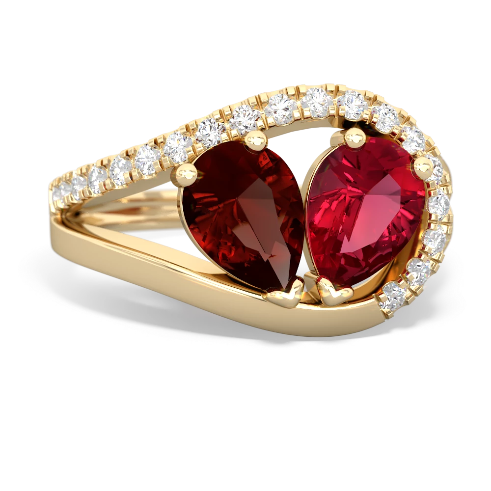 Garnet Nestled Heart Keepsake 14K Yellow Gold ring R5650