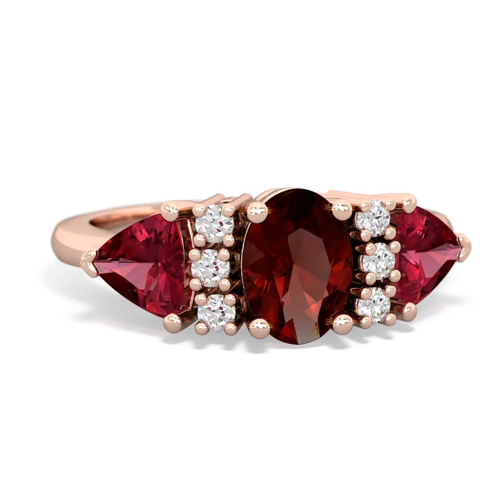 Garnet Antique Style Three Stone 14K Rose Gold ring R2186