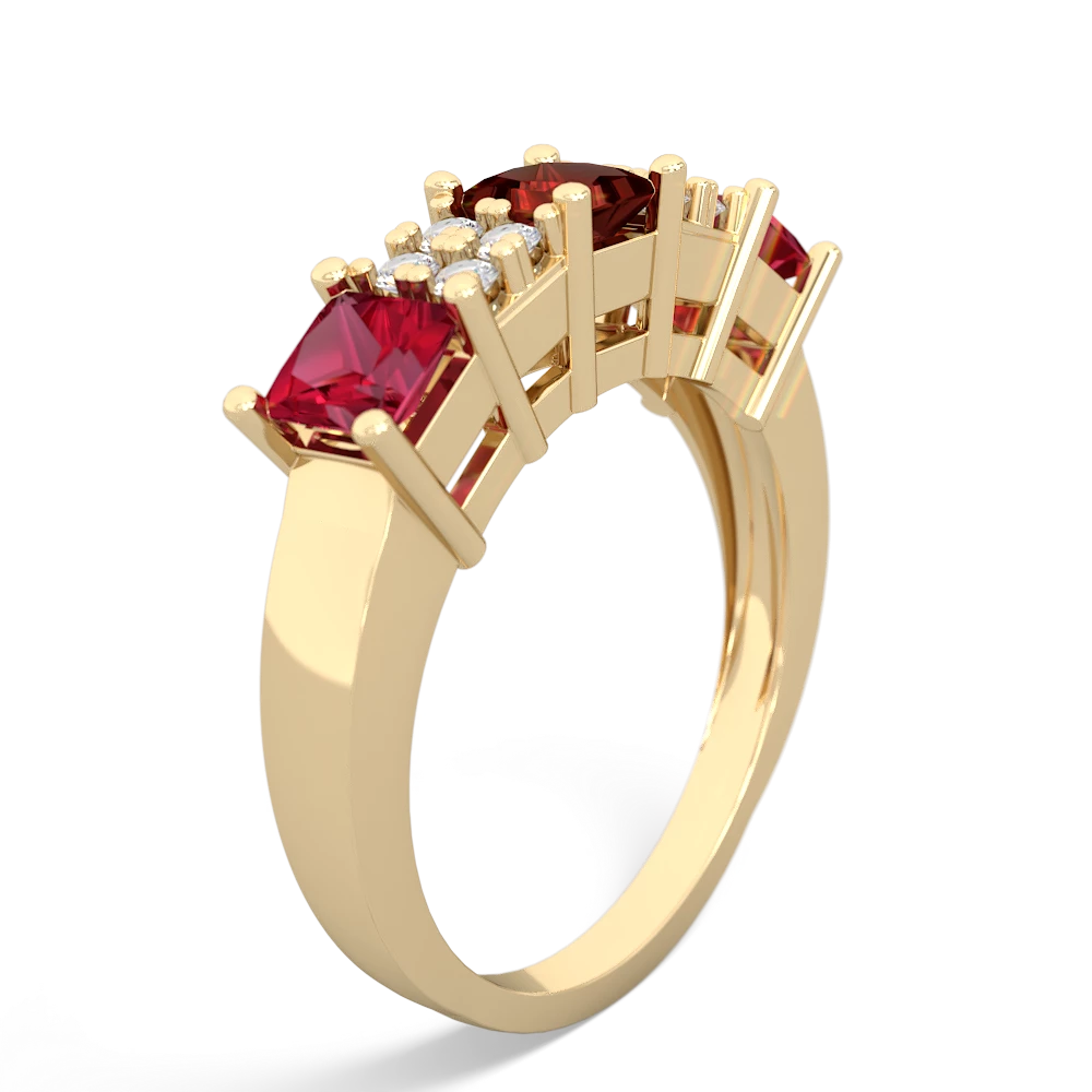 Garnet Three Stone Diamond Cluster 14K Yellow Gold ring R2592