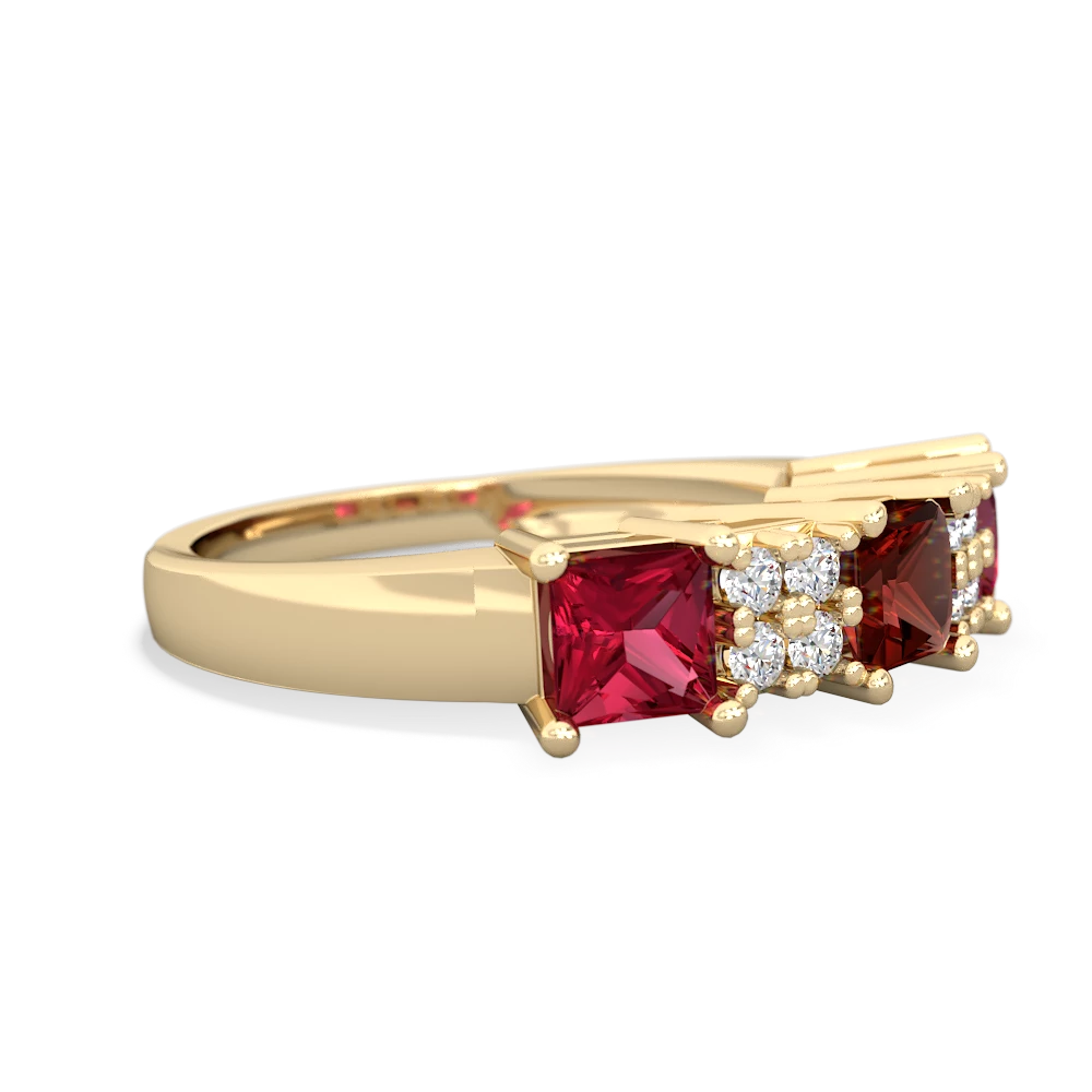 Garnet Three Stone Diamond Cluster 14K Yellow Gold ring R2592