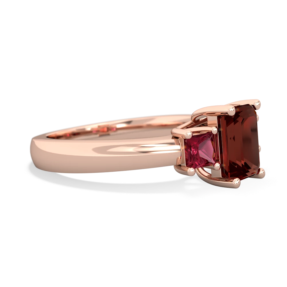 Garnet Three Stone Emerald-Cut Trellis 14K Rose Gold ring R4021