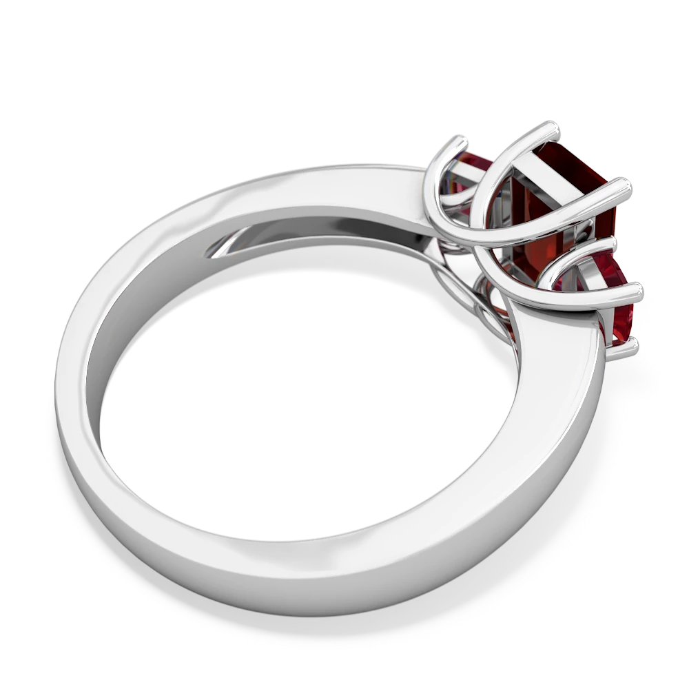 Garnet Three Stone Emerald-Cut Trellis 14K White Gold ring R4021