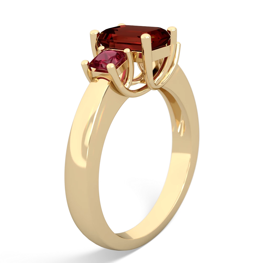 Garnet Three Stone Emerald-Cut Trellis 14K Yellow Gold ring R4021