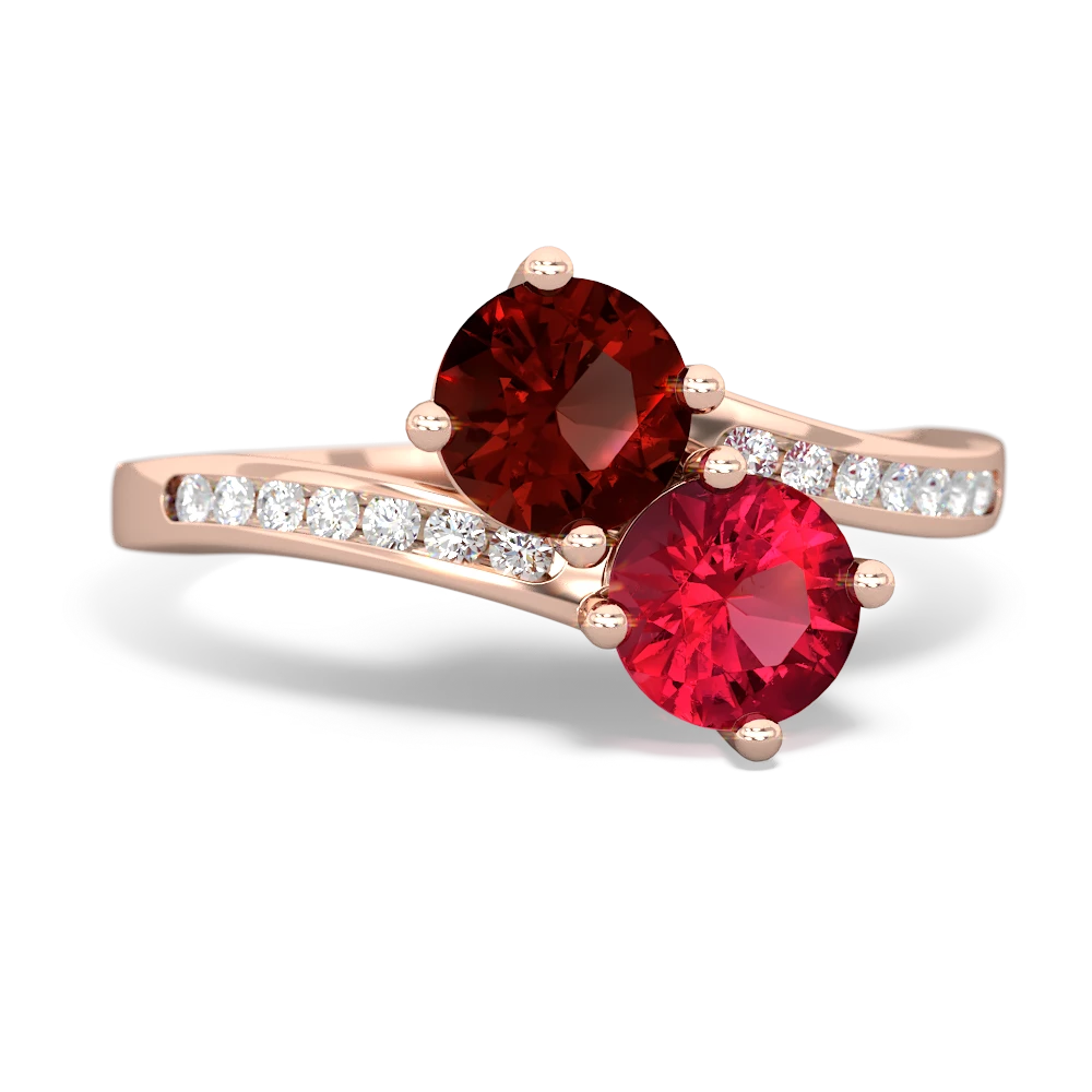 Garnet Channel Set Two Stone 14K Rose Gold ring R5303