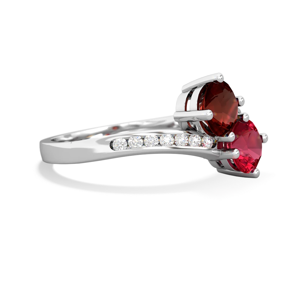 Garnet Channel Set Two Stone 14K White Gold ring R5303