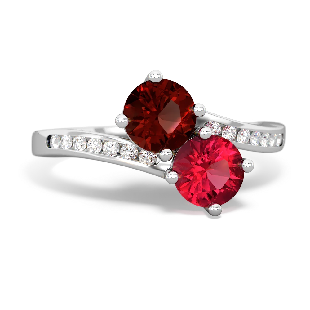 Garnet Channel Set Two Stone 14K White Gold ring R5303