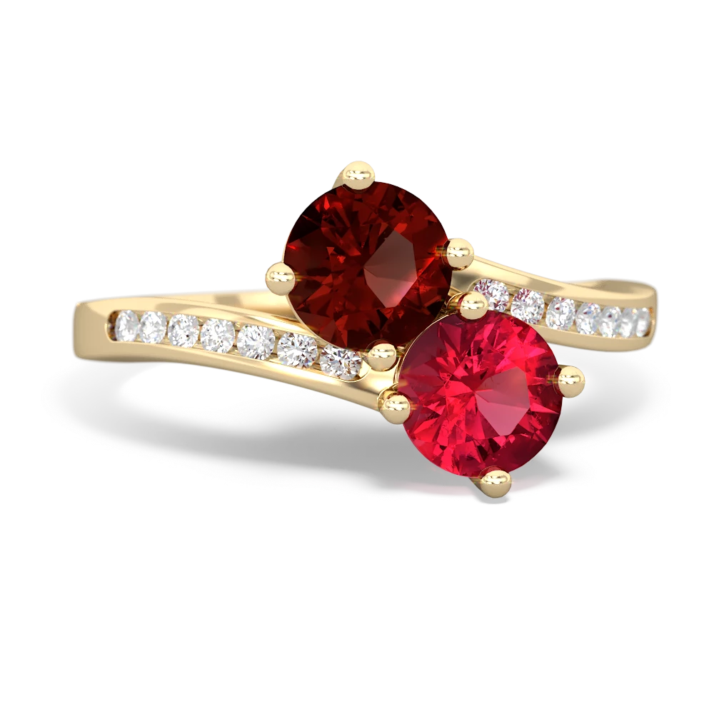 Garnet Channel Set Two Stone 14K Yellow Gold ring R5303