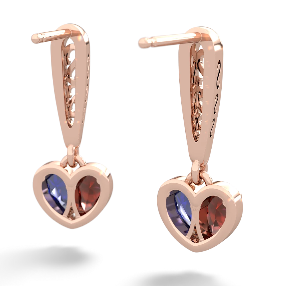 Garnet Filligree Heart 14K Rose Gold earrings E5070