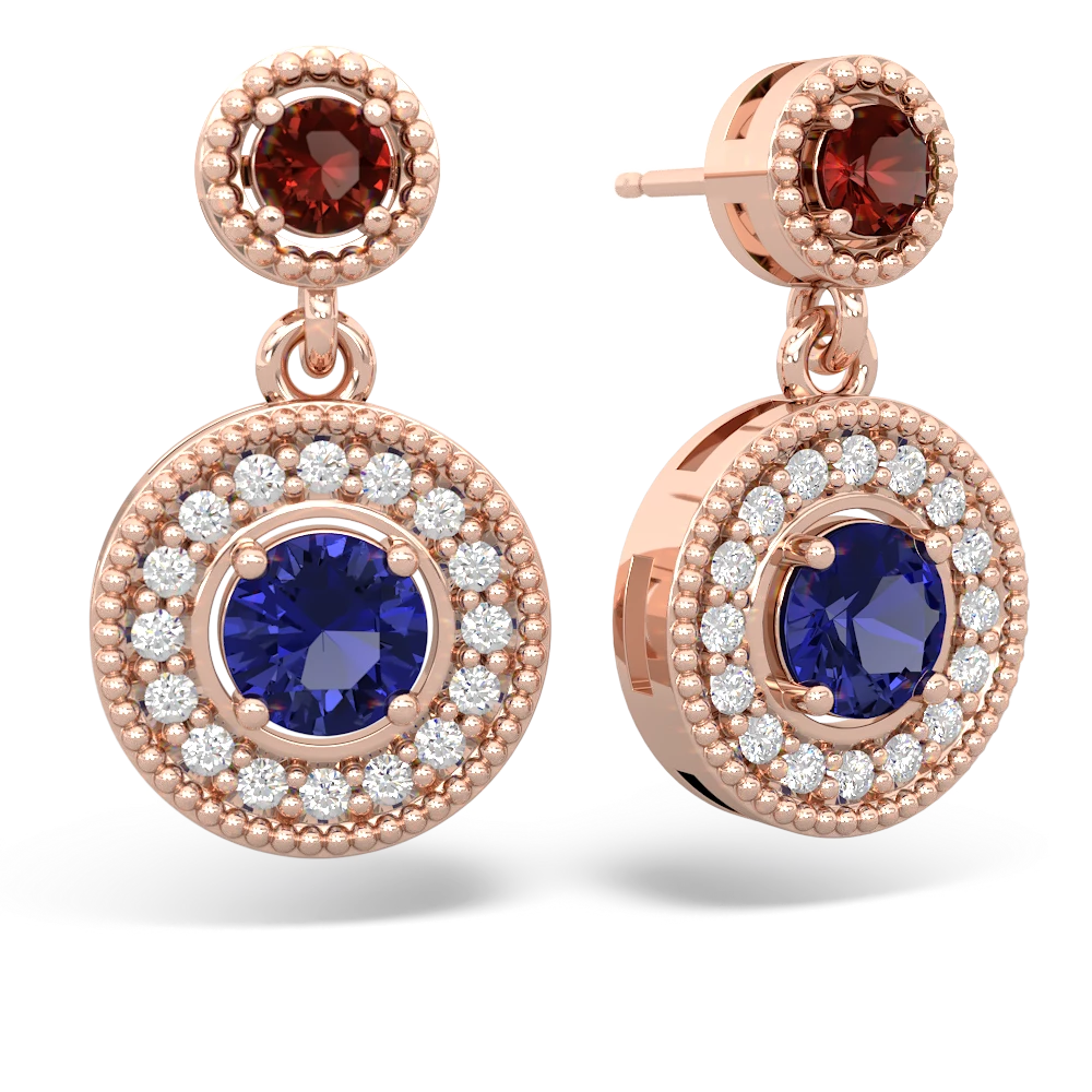 Garnet Halo Dangle 14K Rose Gold earrings E5319