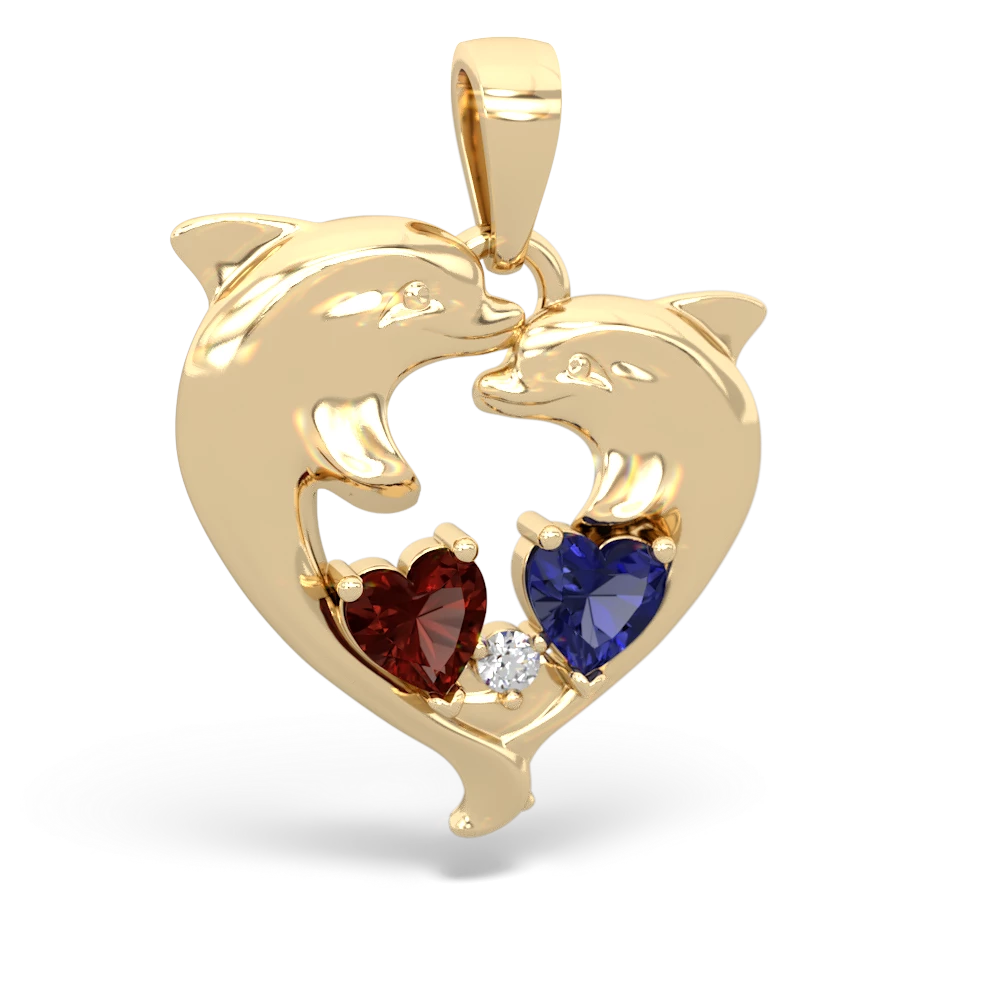 Garnet Dolphin Heart 14K Yellow Gold pendant P5820