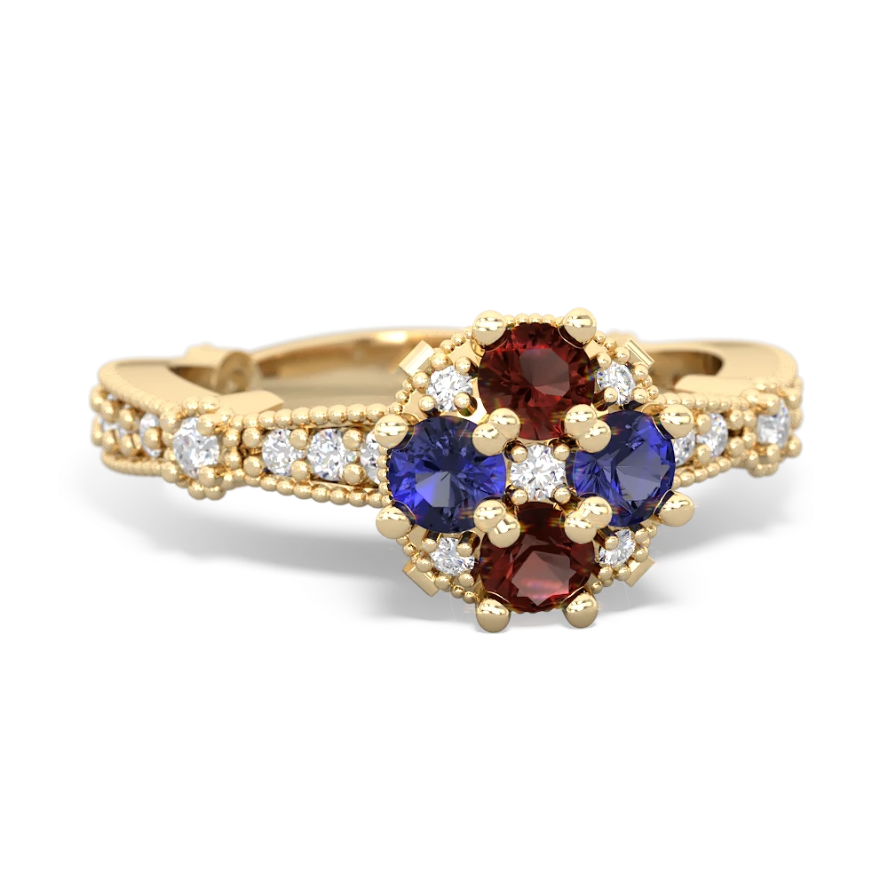 Garnet Sparkling Tiara Cluster 14K Yellow Gold ring R26293RD