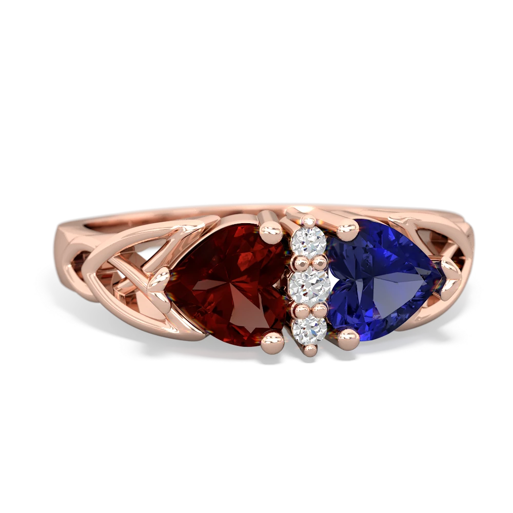 Garnet Celtic Knot Double Heart 14K Rose Gold ring R5040