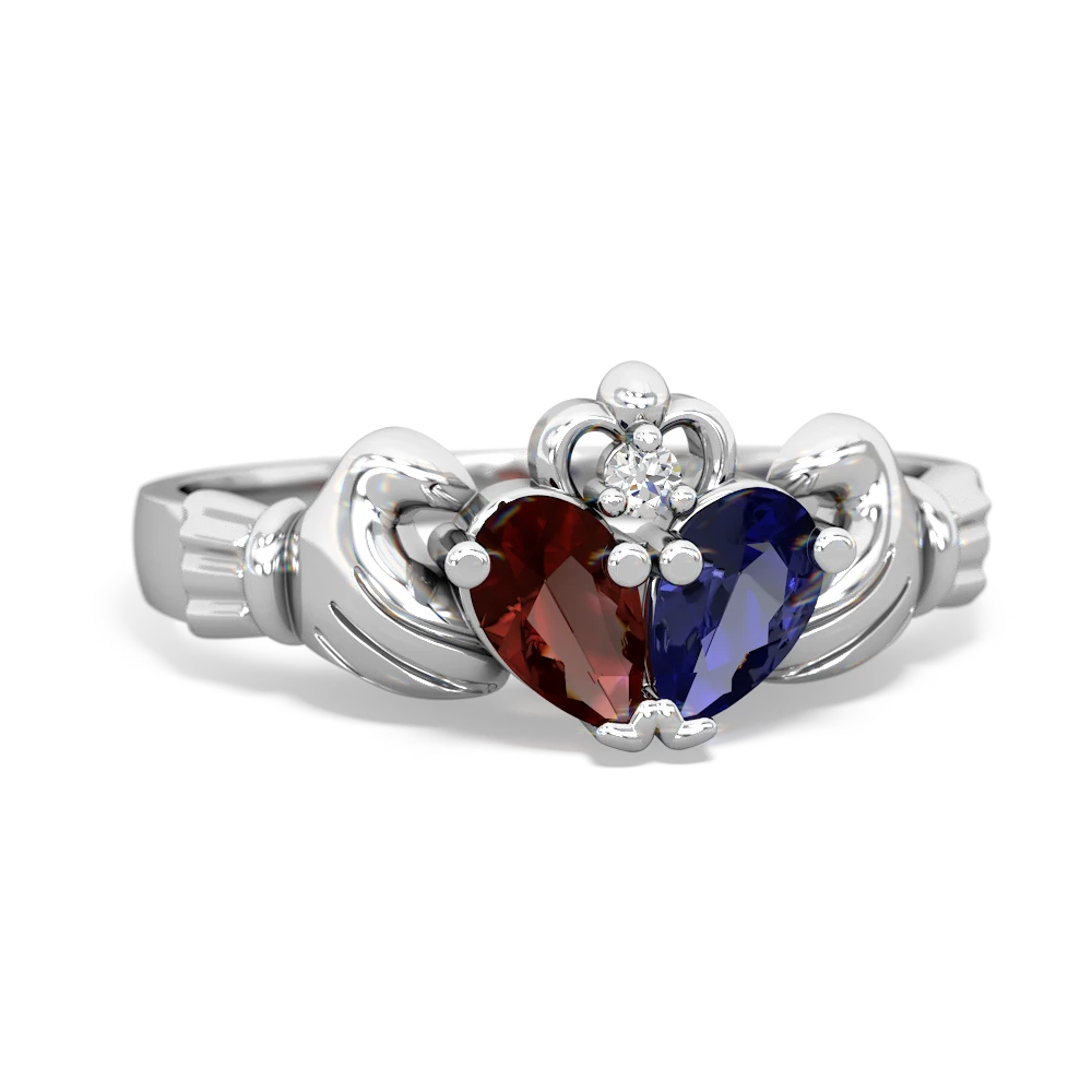 Garnet 'Our Heart' Claddagh 14K White Gold ring R2388