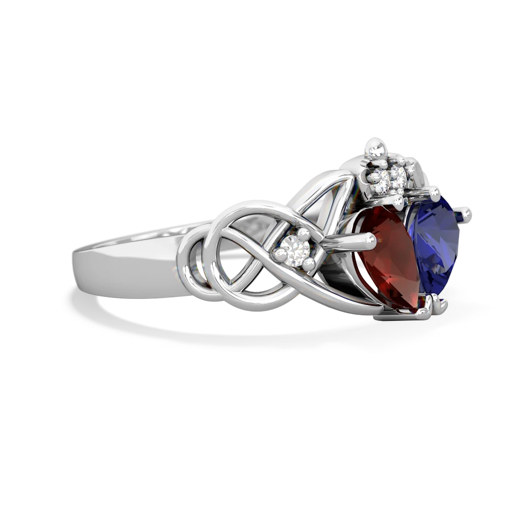 Garnet 'One Heart' Celtic Knot Claddagh 14K White Gold ring R5322