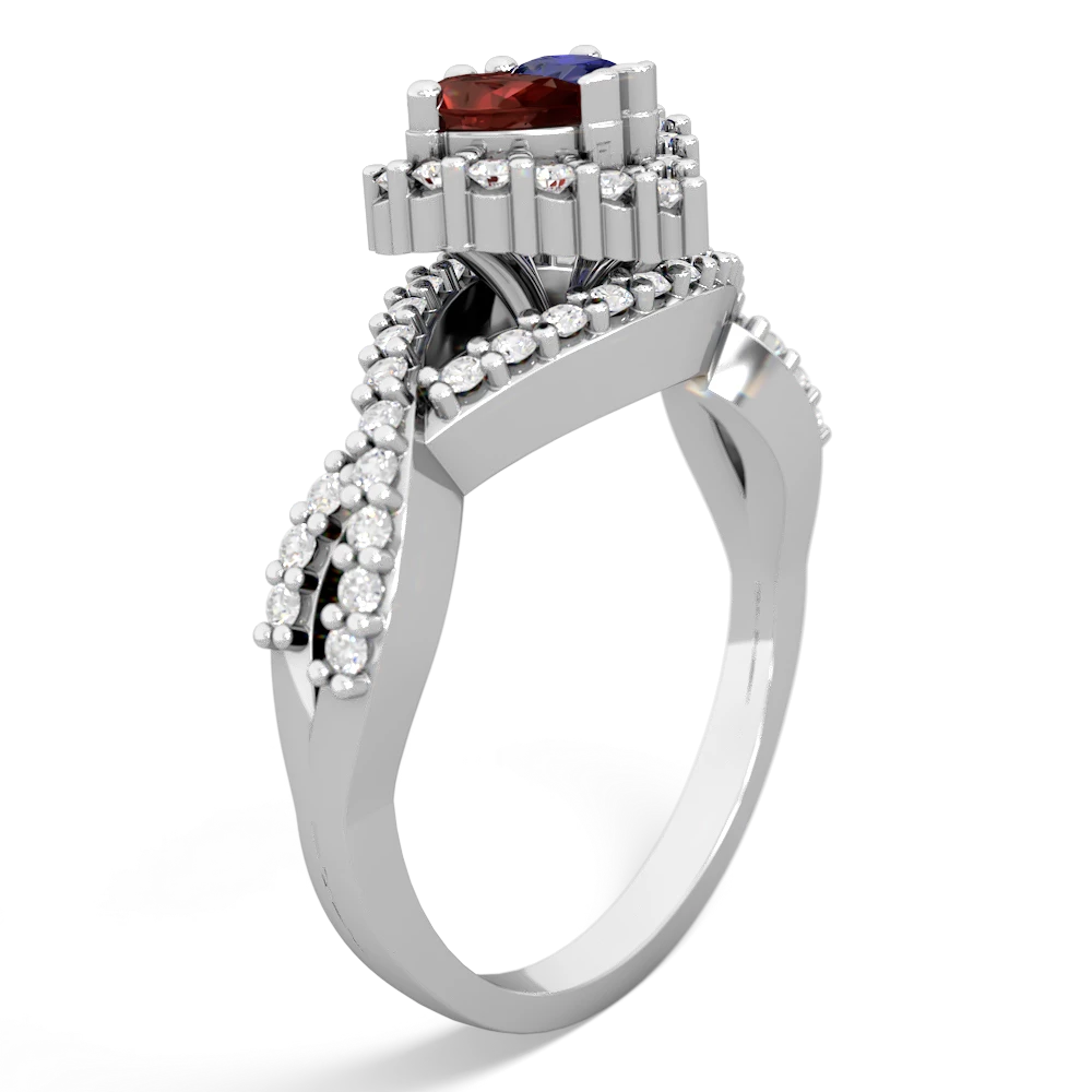 Garnet Diamond Twist 'One Heart' 14K White Gold ring R2640HRT