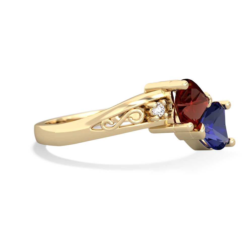 Garnet Snuggling Hearts 14K Yellow Gold ring R2178