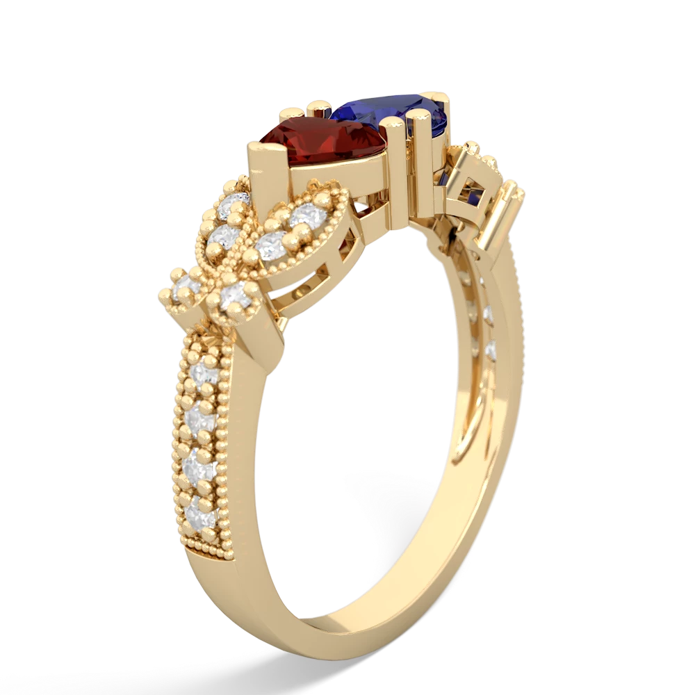 Garnet Diamond Butterflies 14K Yellow Gold ring R5601