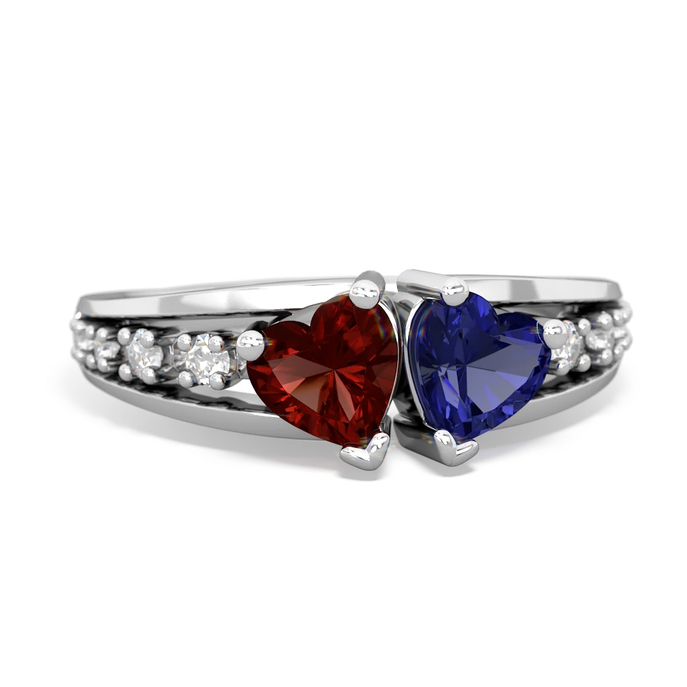 Garnet Heart To Heart 14K White Gold ring R3342