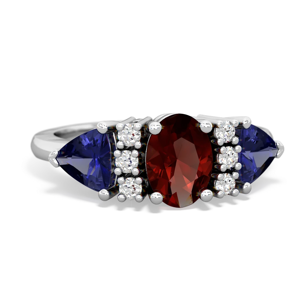 Garnet Antique Style Three Stone 14K White Gold ring R2186