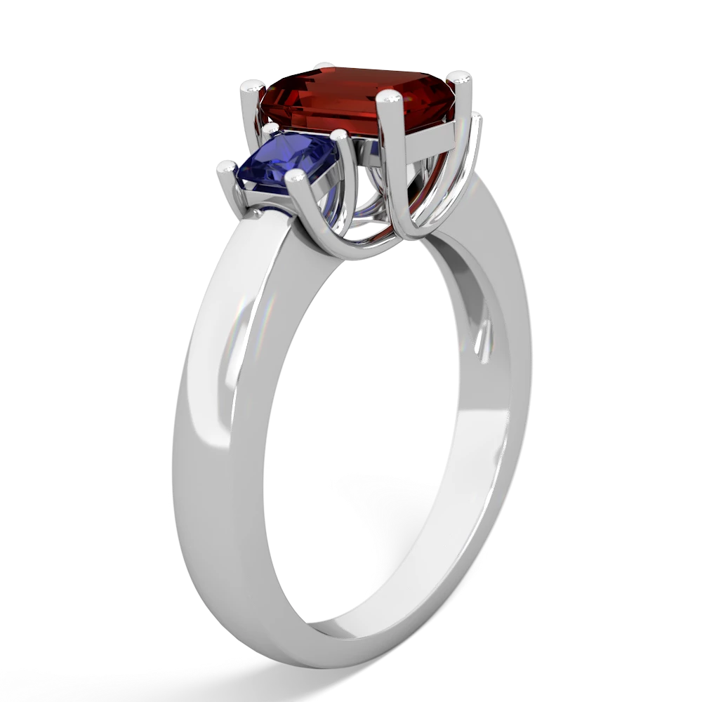 Garnet Three Stone Emerald-Cut Trellis 14K White Gold ring R4021