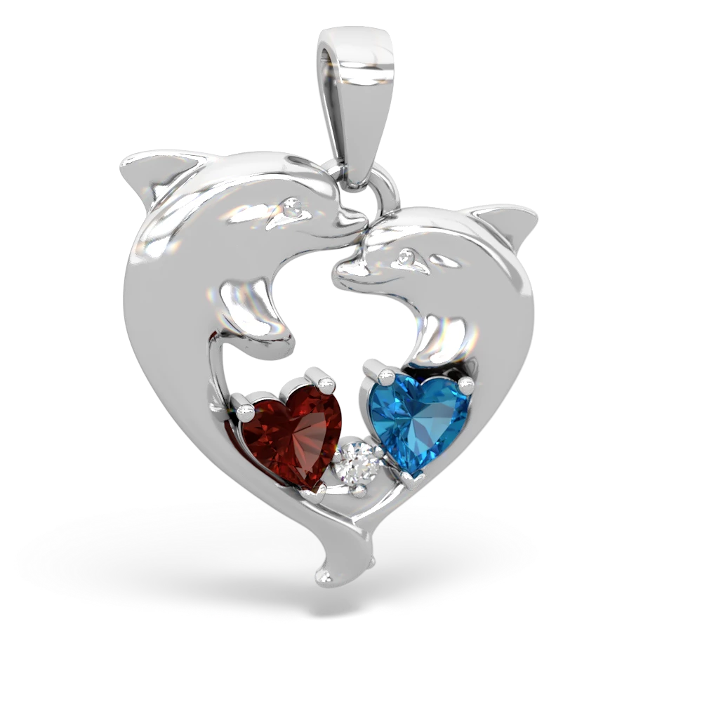 Garnet Dolphin Heart 14K White Gold pendant P5820