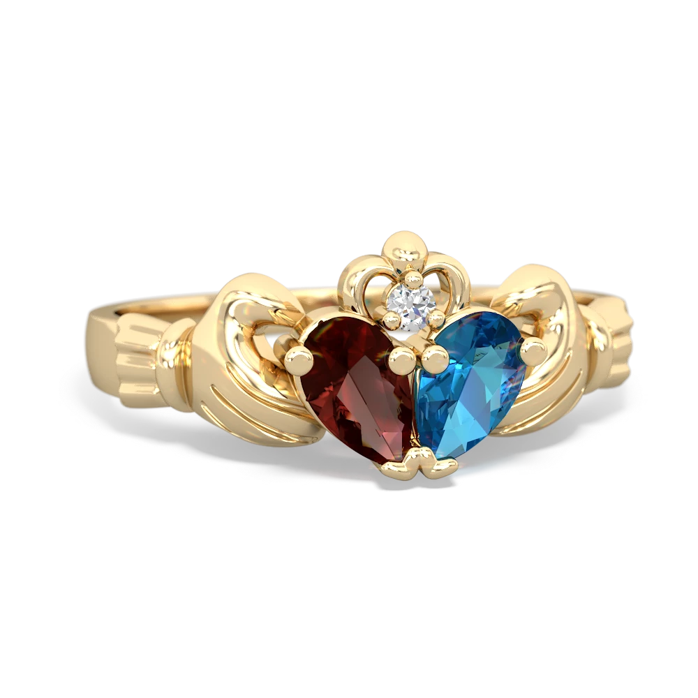 Garnet 'Our Heart' Claddagh 14K Yellow Gold ring R2388