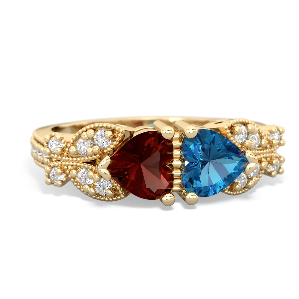 Garnet Diamond Butterflies 14K Yellow Gold ring R5601