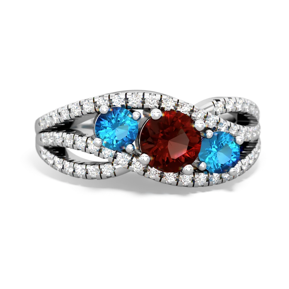 Garnet Three Stone Aurora 14K White Gold ring R3080