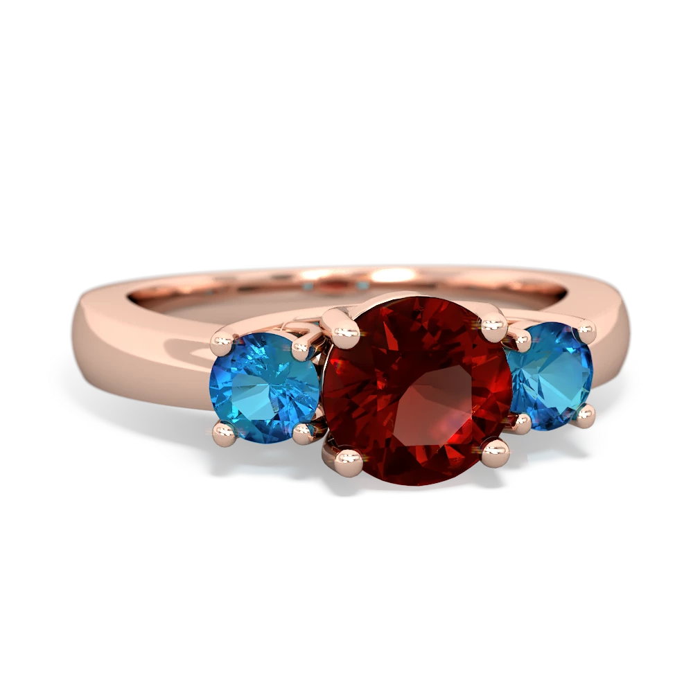 Garnet Three Stone Round Trellis 14K Rose Gold ring R4018