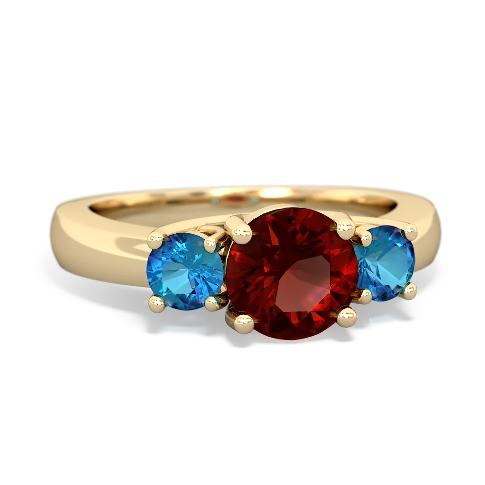 Garnet Three Stone Round Trellis 14K Yellow Gold ring R4018