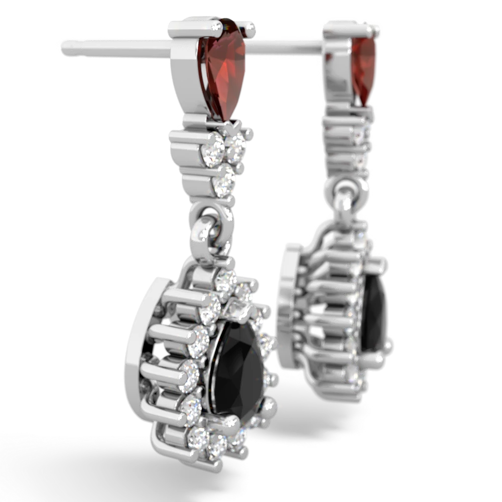 Garnet Halo Pear Dangle 14K White Gold earrings E1882