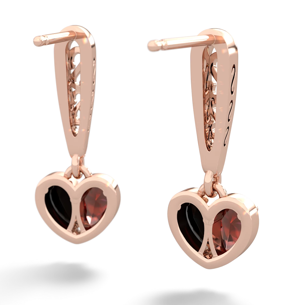 Garnet Filligree Heart 14K Rose Gold earrings E5070