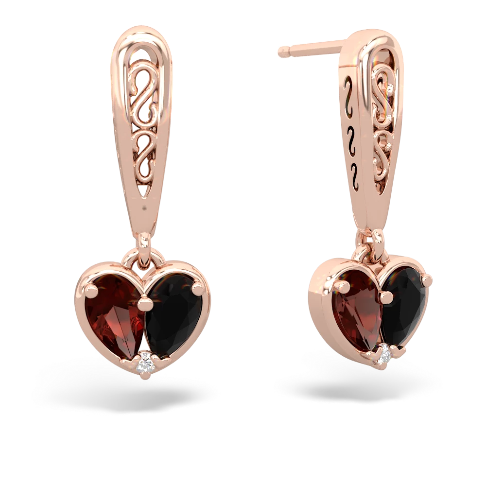 Garnet Filligree Heart 14K Rose Gold earrings E5070