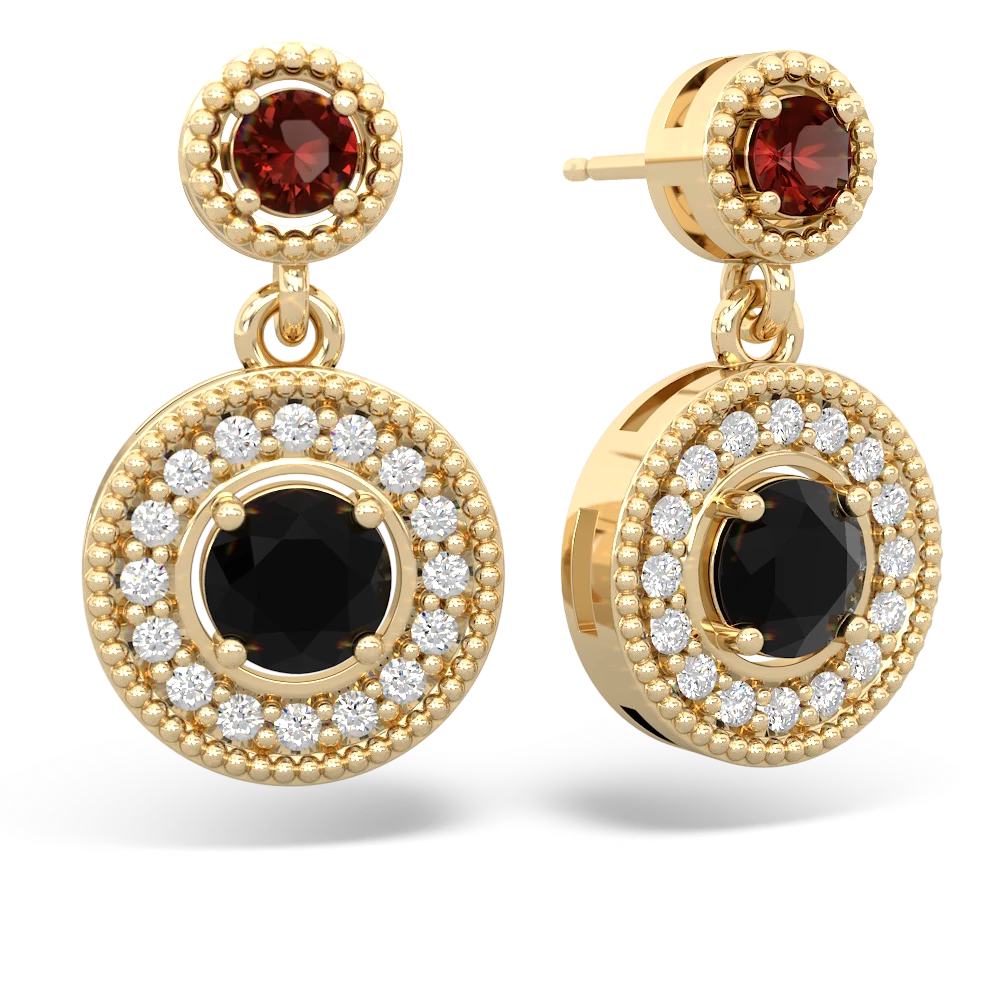 Garnet Halo Dangle 14K Yellow Gold earrings E5319