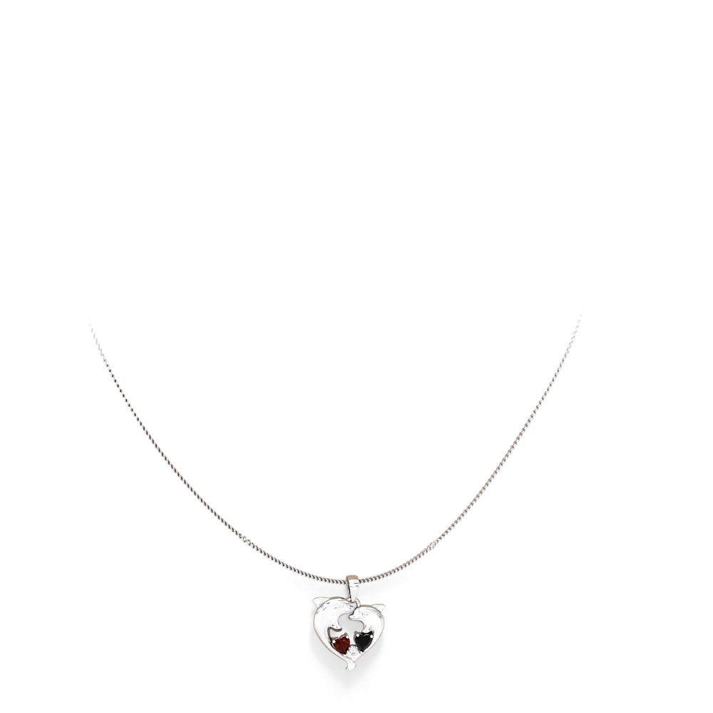 Garnet Dolphin Heart 14K White Gold pendant P5820