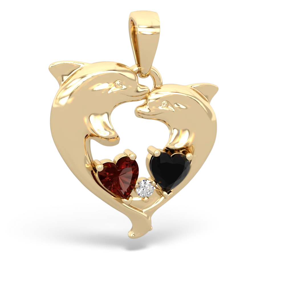 Garnet Dolphin Heart 14K Yellow Gold pendant P5820