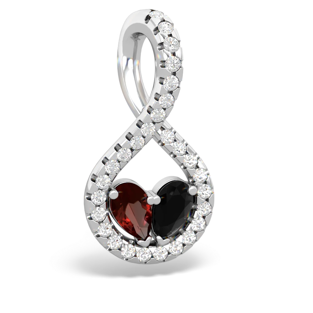 Garnet Pave Twist 'One Heart' 14K White Gold pendant P5360