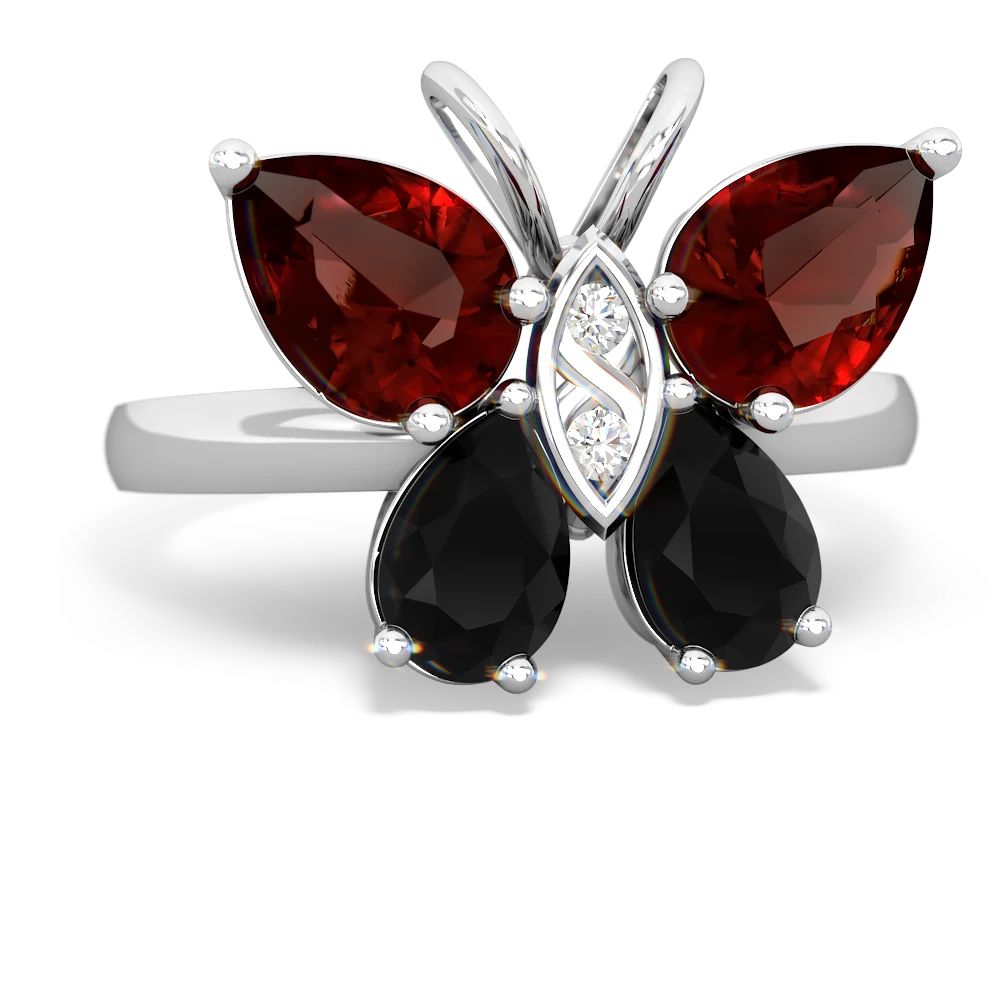 Garnet Butterfly 14K White Gold ring R2215