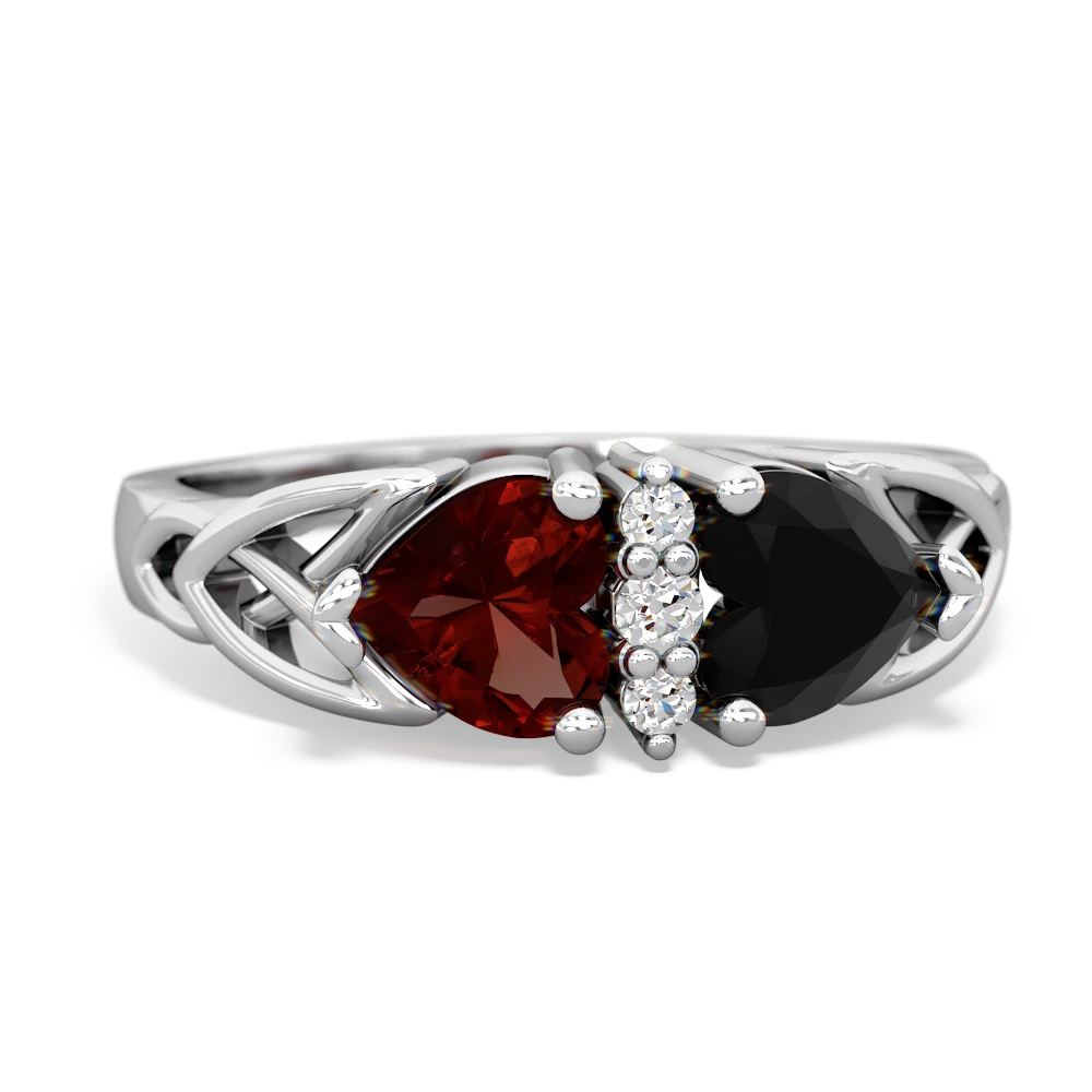 Garnet Celtic Knot Double Heart 14K White Gold ring R5040