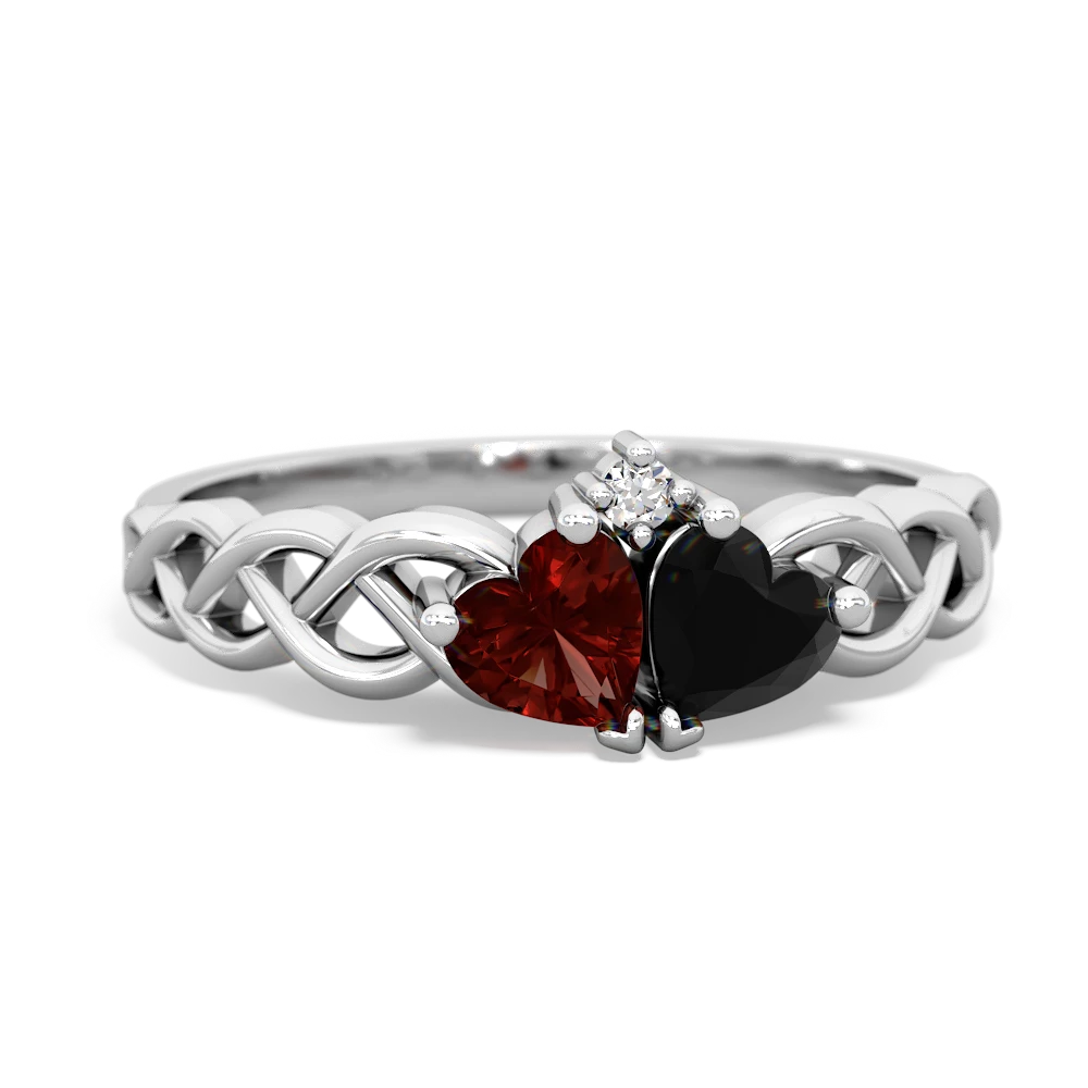 Garnet Heart To Heart Braid 14K White Gold ring R5870