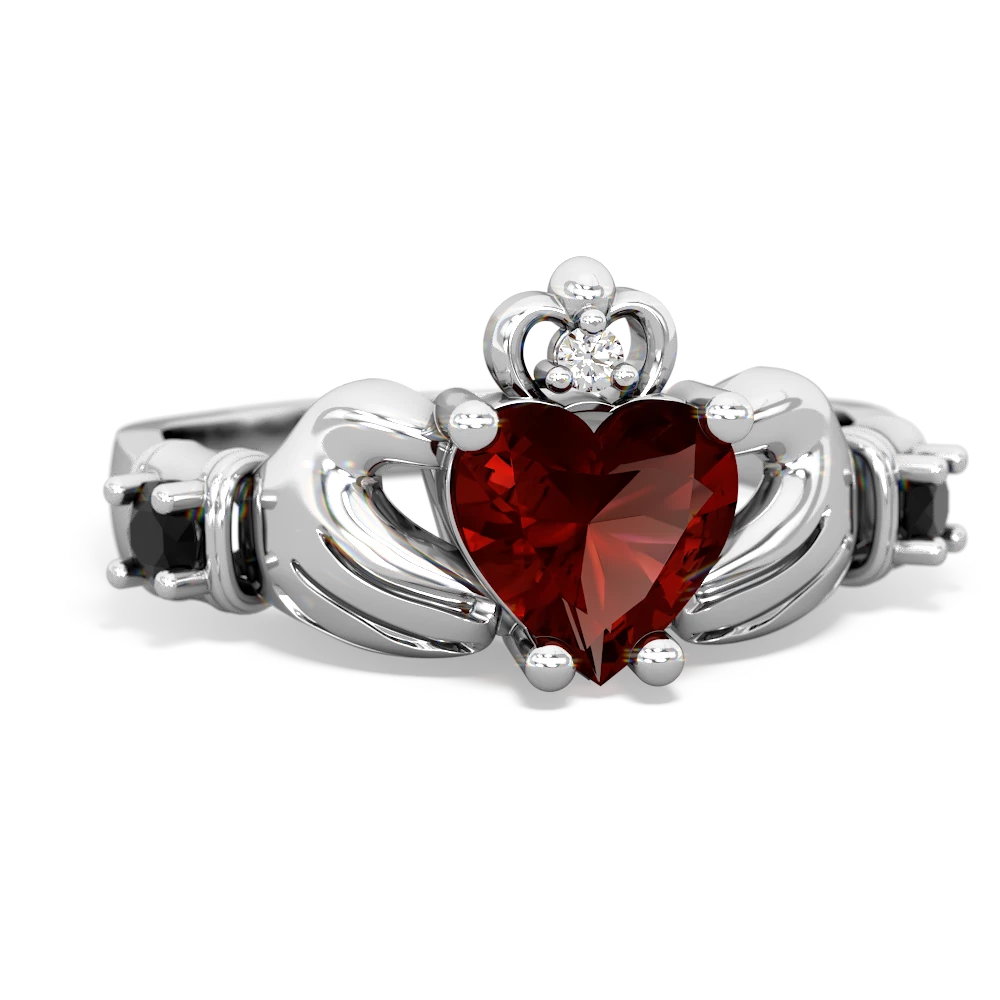 Garnet Claddagh Keepsake 14K White Gold ring R5245