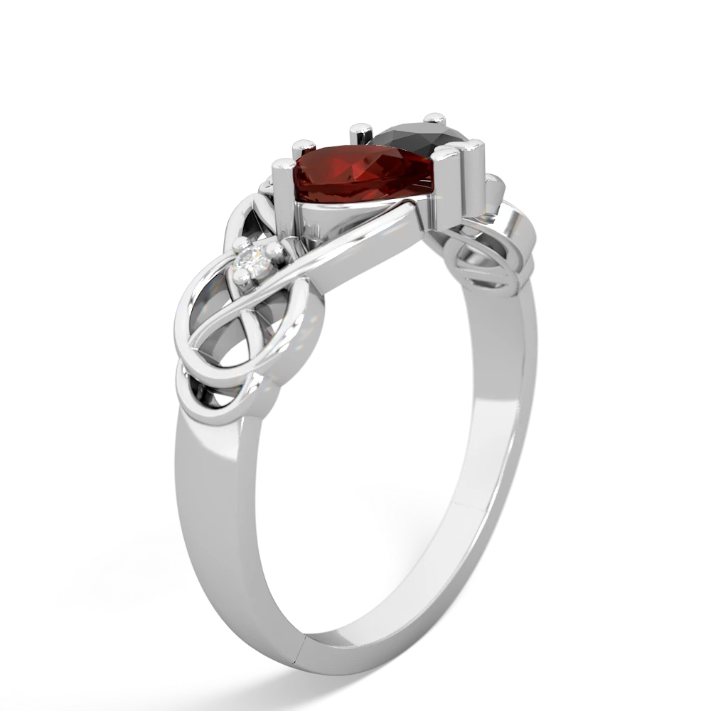 Garnet 'One Heart' Celtic Knot Claddagh 14K White Gold ring R5322