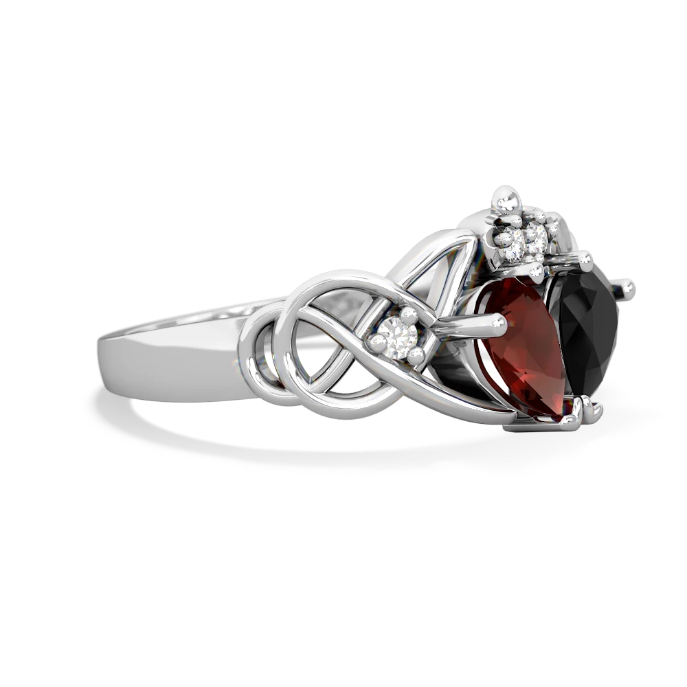 Garnet 'One Heart' Celtic Knot Claddagh 14K White Gold ring R5322