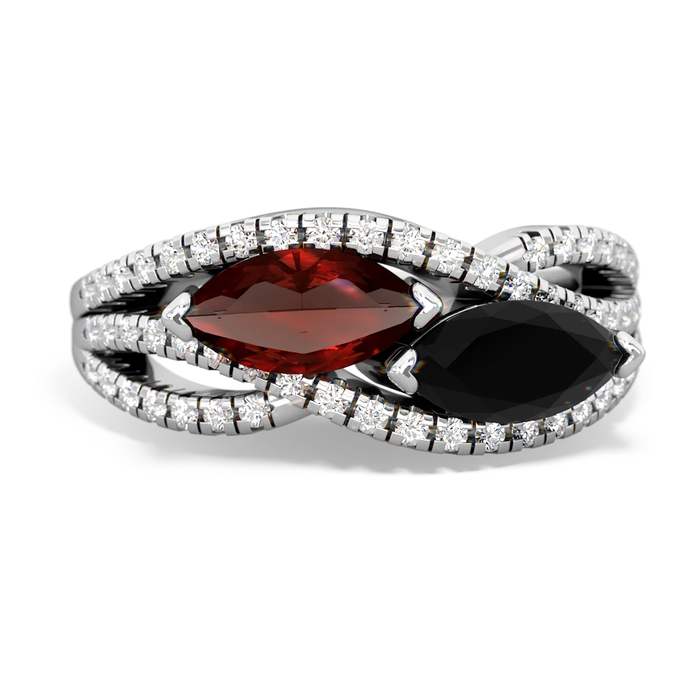 Garnet Diamond Rivers 14K White Gold ring R3070